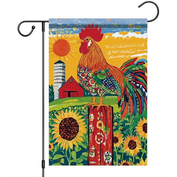 House Flag Spring Summer Rooster Flag Floral Farmhouse Chicken Outdoor Decor, 28x40 POLE NOT INCLUDED
