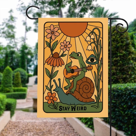 House Flag Stay Weird Retro Outdoor Frog Welcome V181, 28x40 POLE NOT INCLUDED
