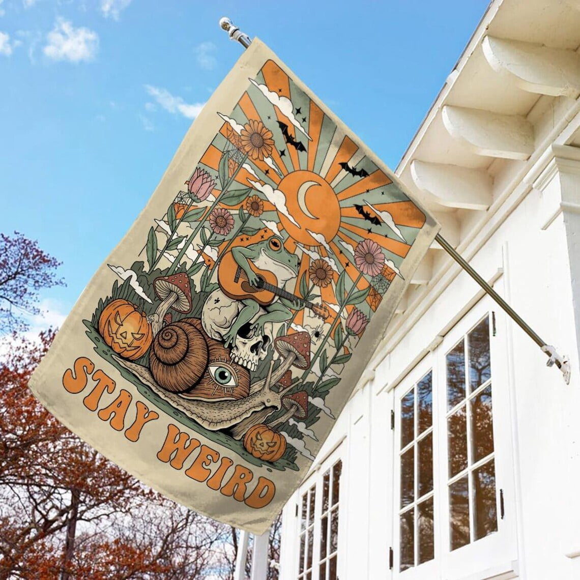 House Flag Stay Weird Retro Spring Summer Floral Colorful Porch Decoration, 28x40 POLE NOT INCLUDED