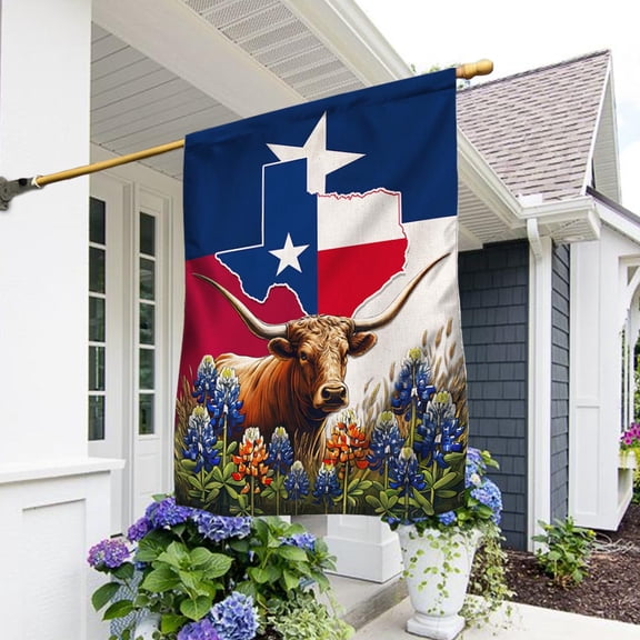 House Flag Texas Bluebonnet and Longhorn, Lone Star Pride, 28x40 POLE NOT INCLUDED