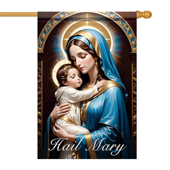 House Flag Virgin Mary Hail Mary Catholic Flag Religious Outdoor Decoration for Porch Lawn Church, 28x40 POLE NOT INCLUDED