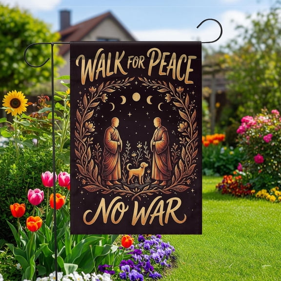 House Flag Walk For Peace Celestial Buddhist Monk Zen Outdoor Porch Display, 28x40 POLE NOT INCLUDED
