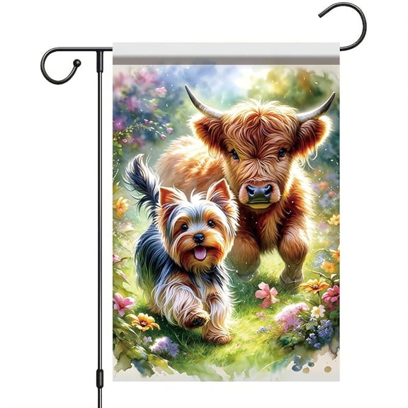House Flag Welcome Spring Summer Flag Yorkshire Terrier Dog Floral Farmhouse Seasonal Outdoor Decor, 28x40 POLE NOT INCLUDED