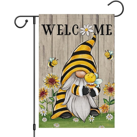 House Flag Welcome Summer Gnome Flag Bee Sunflower Daisy Rustic Seasonal Outdoor Decor, 28x40 POLE NOT INCLUDED