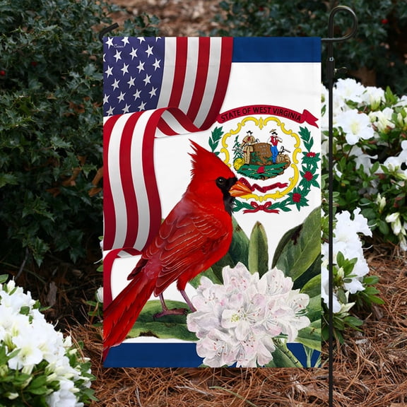 House Flag West Virginia Cardinal and Rhododendron Flower, State Floral, 28x40 POLE NOT INCLUDED