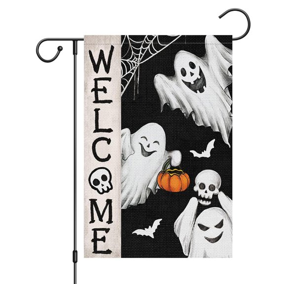 House Flag Winter Holiday Ghost Bat Flag, Spooky Seasonal Holiday Outdoor Decoration Flag, 28x40 POLE NOT INCLUDED