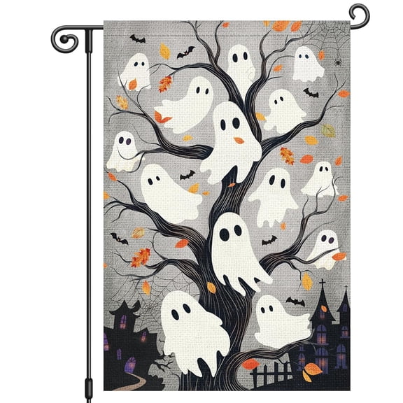 House Flag Winter Holiday Ghost Tree Castle Boo Flag Outdoor Seasonal Decoration, 28x40 POLE NOT INCLUDED
