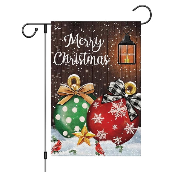House Flag Winter Holiday Snowy Xmas Ball Flag Outdoor Seasonal Holiday Decoration, 28x40 POLE NOT INCLUDED
