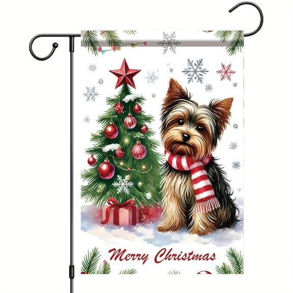 House Flag Winter Holiday Yorkshire Terrier Dog Flag Outdoor Seasonal Holiday Decoration, 28x40 POLE NOT INCLUDED