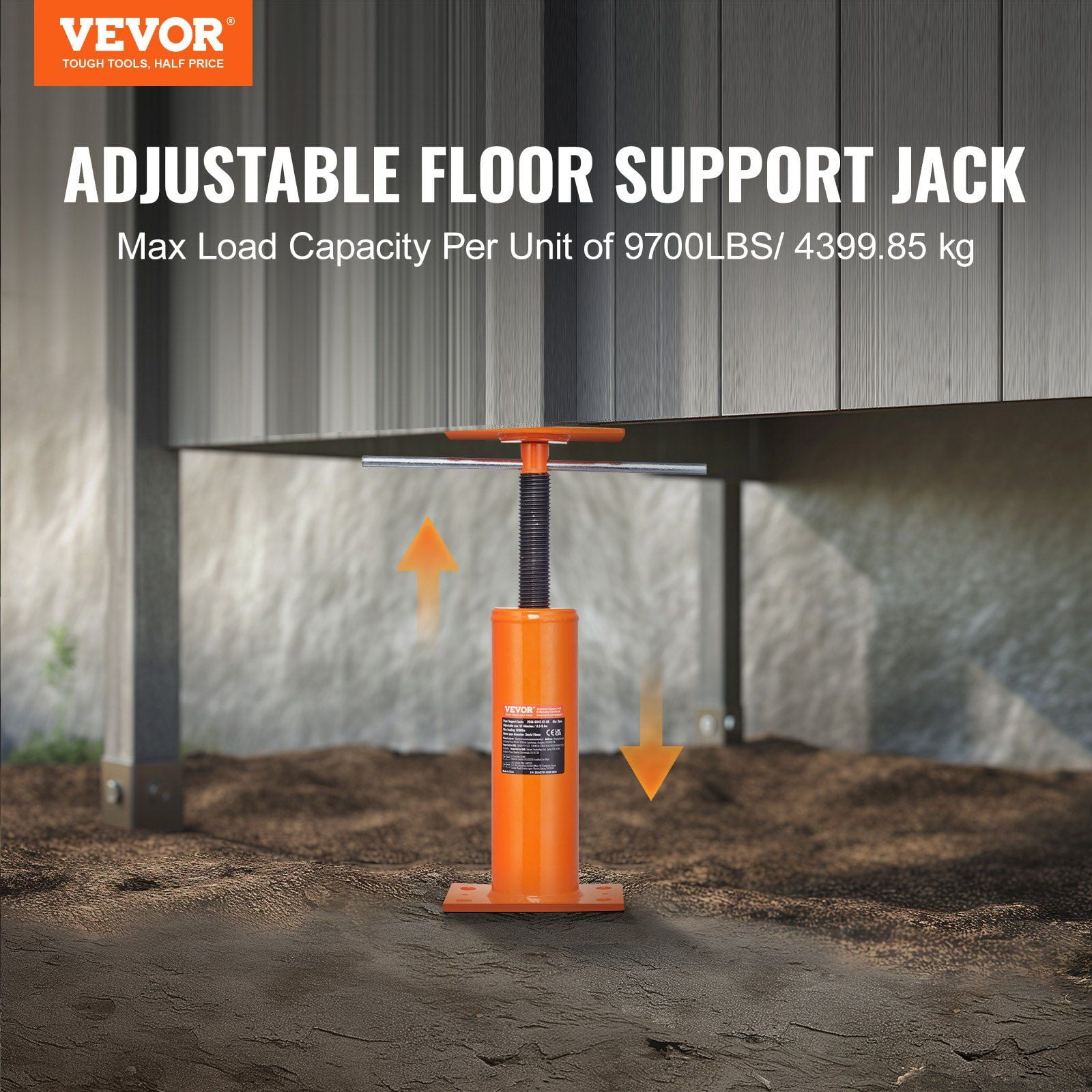 House Floor Jacks,2 Pack,12"-16"Height Range,9700 lbs Max Load Capacity Per Unit,Adjustable Support Beam Basement Jack Post Pole for Leveling,Steel Telescoping Jack for Temporary Support