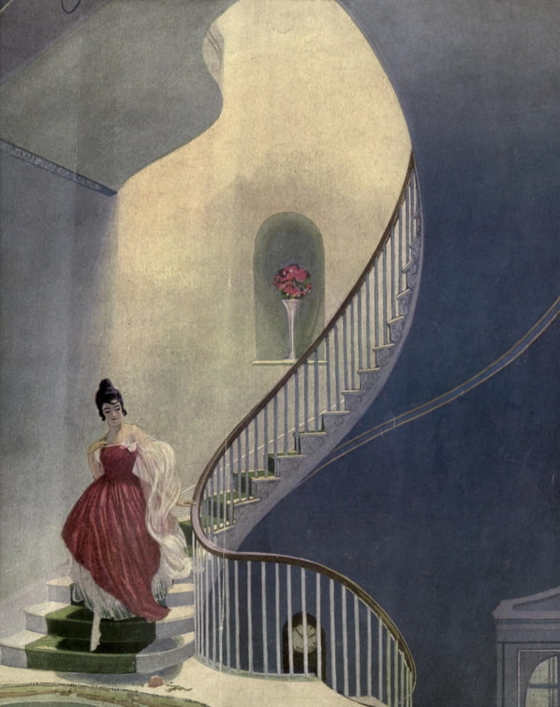 House & Garden 1916 Woman on stairs Canvas Art - Unknown (18 x 24)