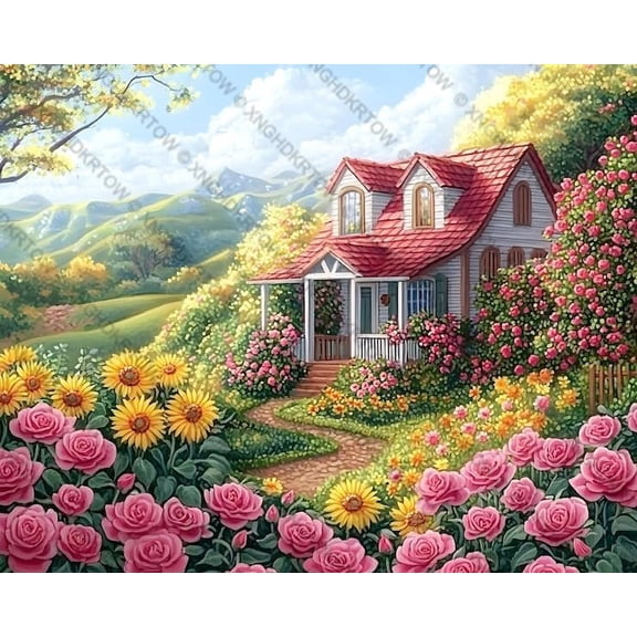 House in A Garden with Flowers and Pathway 1000 Piece Jigsaw Puzzle Suitable for All Groups of People Creative Fun Traditional Puzzles Perfect Family Nights Game