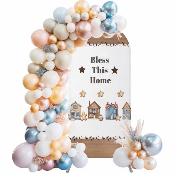 House Gingerbread Man Arch Backdrop Cover 6.6 FT Star Christmas Bless This Home Wooden Stripes Stretchy Elastic Arch Stand Covers Spandex Arched Background Birthday Wedding Decoration (No Stand)