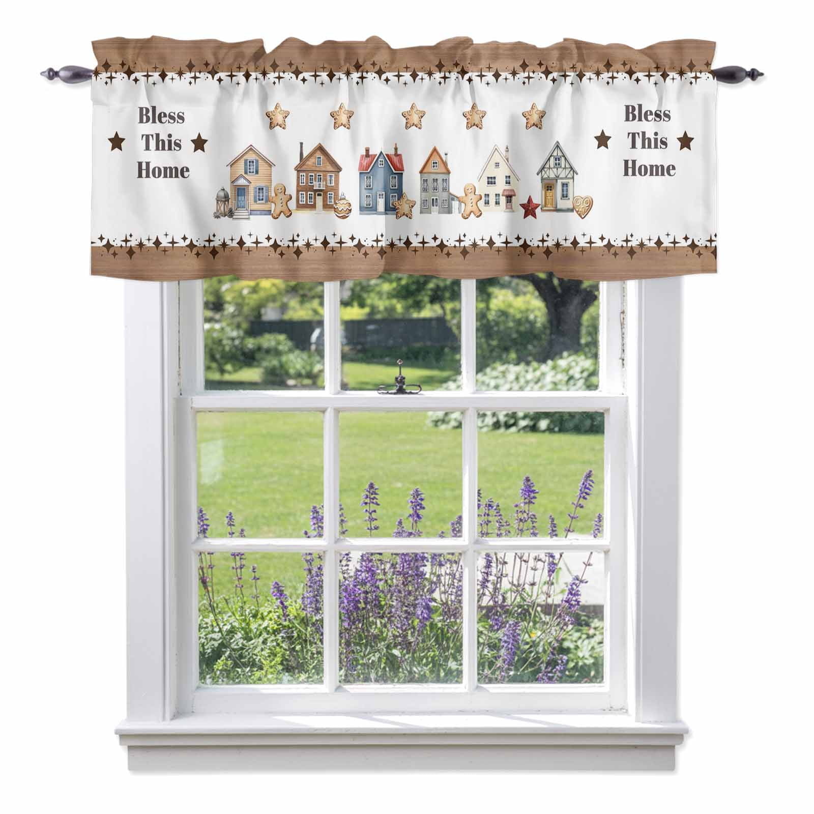 House Gingerbread Man Valance Curtain for Windows Star Christmas Bless ...
