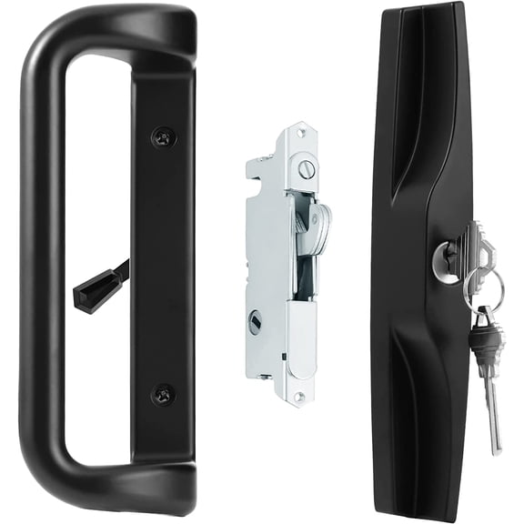 House Guard Patio Door Lock and Handle Set with Key, Choices That Add a Unique Signature to Your Patio Glass Sliding Door Lock,Suitable for a Variety of Replacement Sliding Patio Doors Lock (Black)