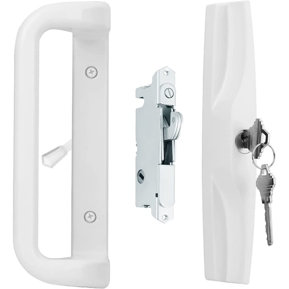 House Guard White Patio Door Handle Set with Cylinder Lock,Suitable for Replacement Sliding Patio Doors Lock 3-15/16Screw Hole Spacing.Choices That Add a Unique to Your Patio Glass Sliding Door.