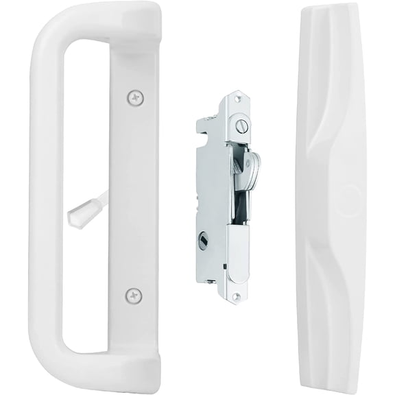 House Guard White Sliding Patio Door Handle Set with Mortise Lock, 3-15/16 in Hole Spacing