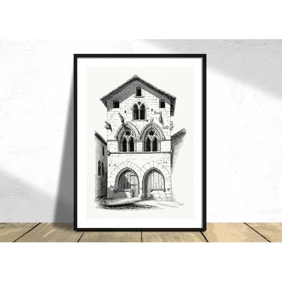 House In Figeac Des Beaux Arts Retro Vintage Architecture Black White Front Unframed Paper Print