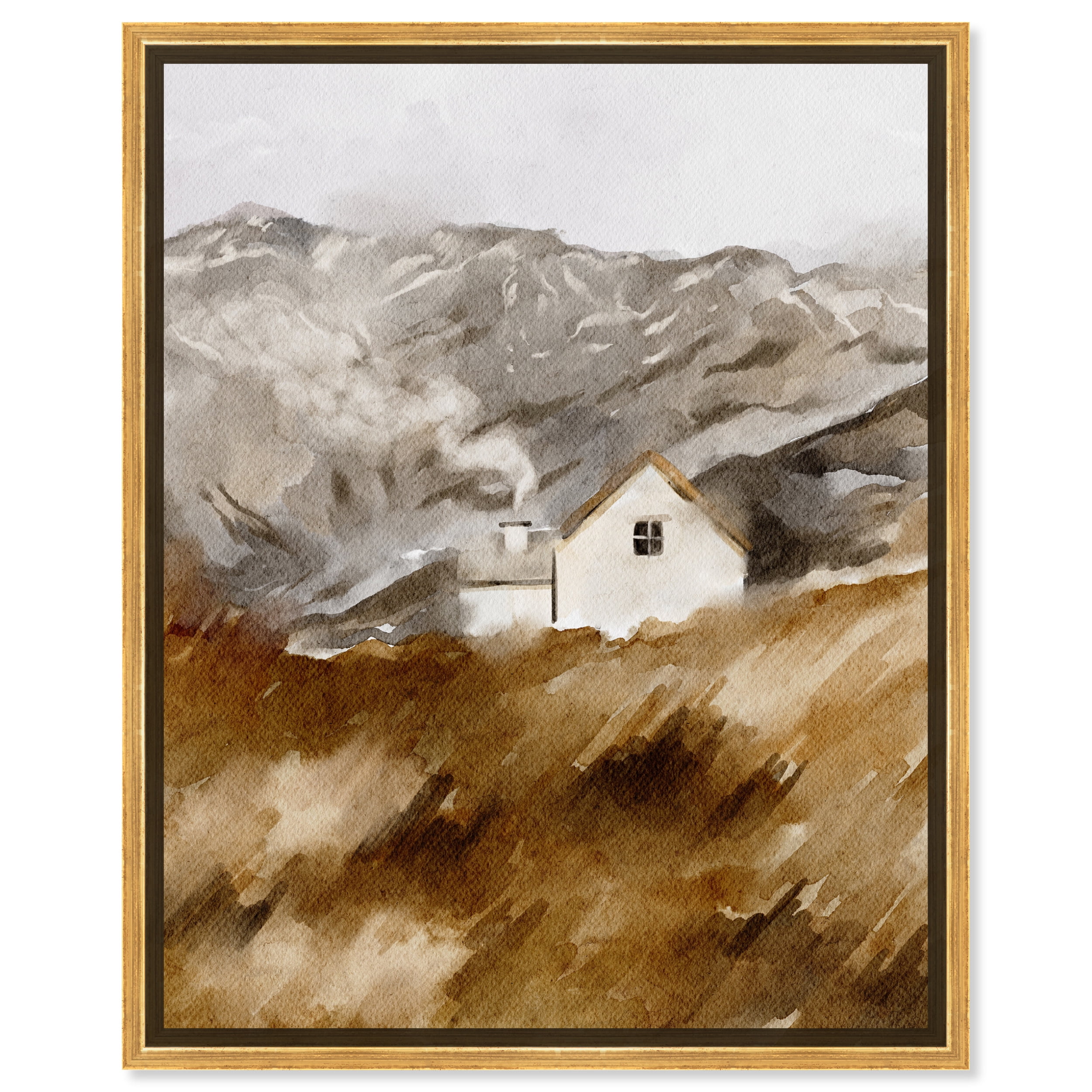 Gold Floater Frame Landscape Canvas Print with White House, 25" x 21"