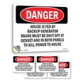 thumbnail image 1 of House Is Fed By Backup Generator Mains Must OSHA Danger Vinyl Decal Label 24 Inch x 18 Inch - 5 Pack, 1 of 6