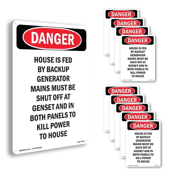 House Is Fed By Backup Generator OSHA Danger Rigid Plastic Sign 18 Inch x 12 Inch - 10 Pack