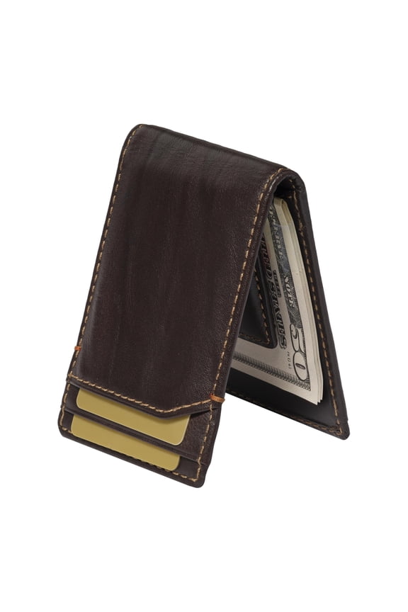 Co. Jack Bifold Money Clip Wallet for Men, Slim Front Pocket Wallet with Strong Interior Magnetic Clip, Ideal Gift for Men, Exterior ID Window, Full Grain Cowhide, Brown Y101