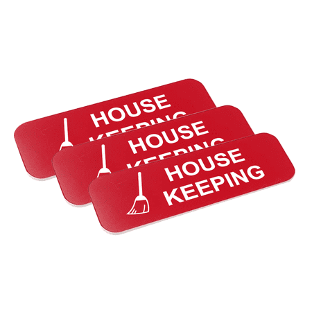 House Keeping 1 x 3" Name Tag/Badge, Red, (3 Pack)