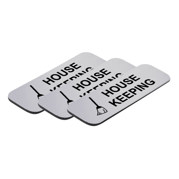 House Keeping 1 x 3" Name Tag/Badge, Silver, (3 Pack)