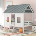 thumbnail image 1 of House Loft Bed, Twin Size Wooden Bed Frame with Widened Ladder, Playhouse Low Loft Bed for Kids Boys Girls, White, 1 of 7