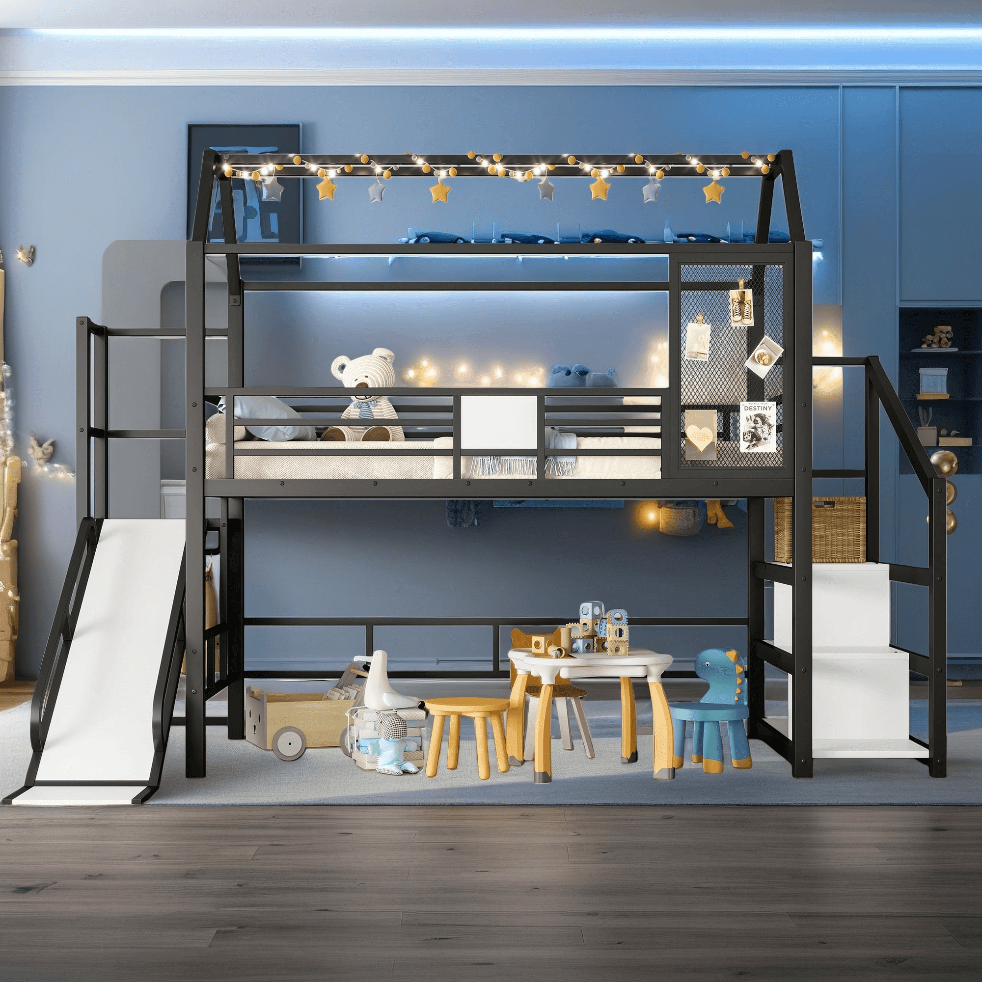 House Loft Bed with Slide and Stairs, Twin Loft Bed with Storage ...