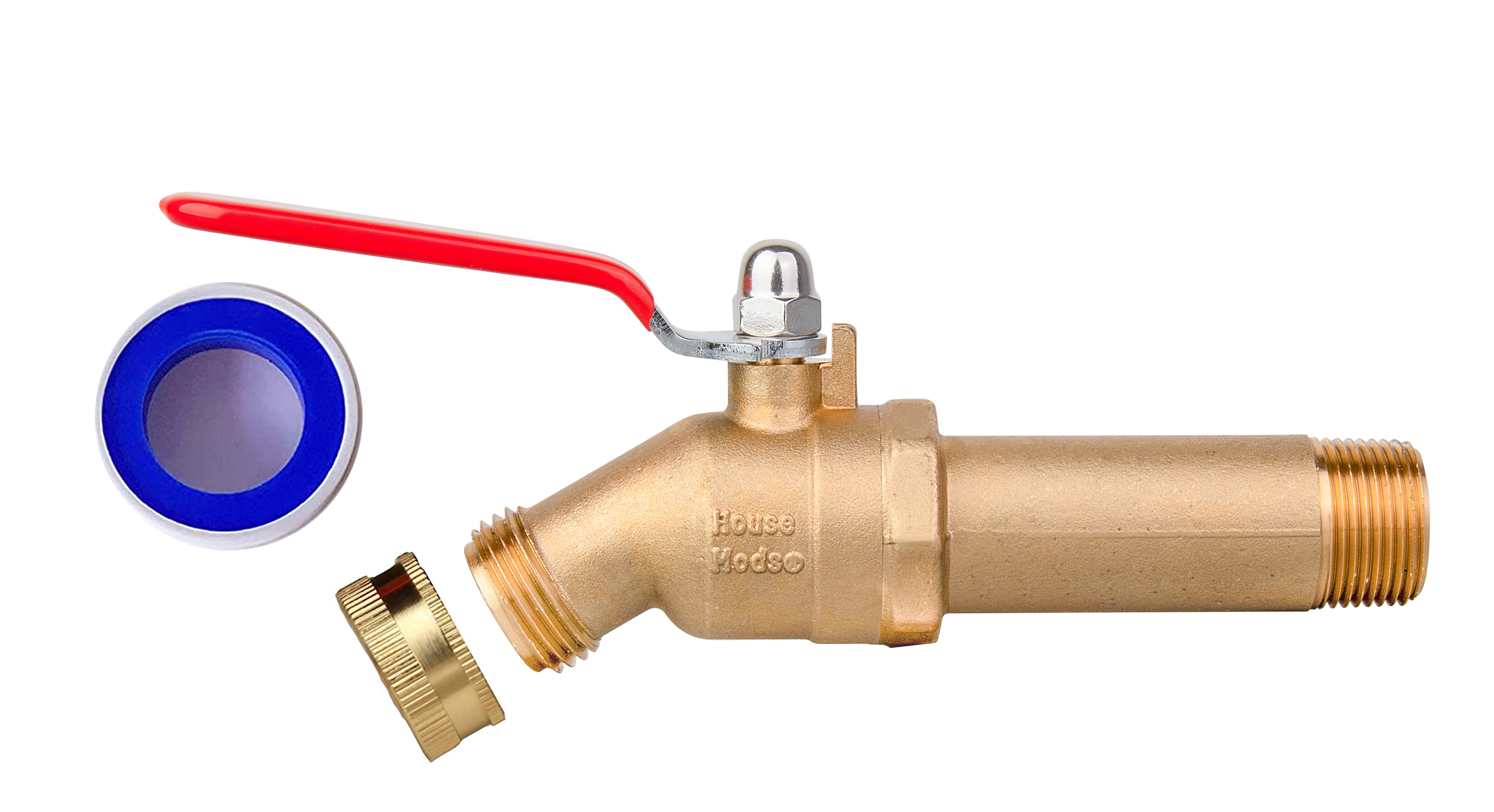 House Mods HMP011 LF Brass 3/4" MIP Water Heater Drain/Flush Valve(Full Port, Ball Valve, 3 inch Shank, W/Garden Hose Cap and Thread Tape)