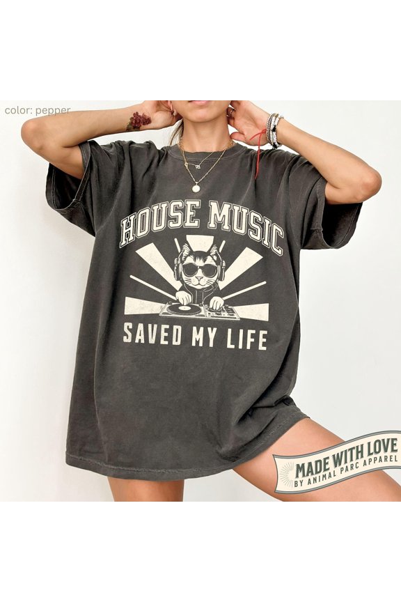 House Music Vintage Tee Raver Shirt, Rave Shirt Raver Vintage Style Cute Dj Cat Shirt House Music Lover , Edm Shirt All Size S-5XL