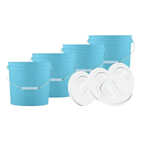 House Naturals 2 Gallon Aqua Buckets pails with Lids(Pack of 4) Food Grade - BPA Free Made in USA