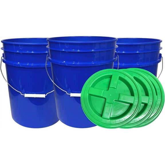 House Naturals 5 Gallon Food Grade Reflex Blue Bucket with Screw on Lid- Pack of 3- Made in USA