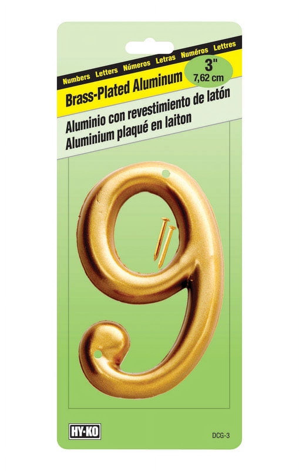House Number- 3 Inches Aluminum Brass Plated #9 - Walmart Business Supplies