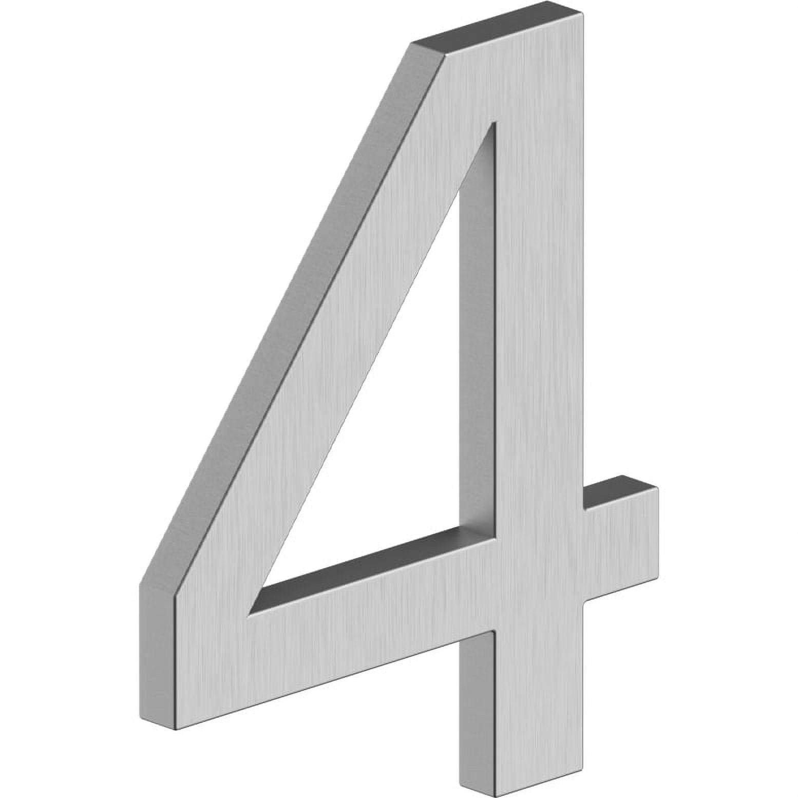 Brushed Stainless Steel Modern House Number 4 with Risers