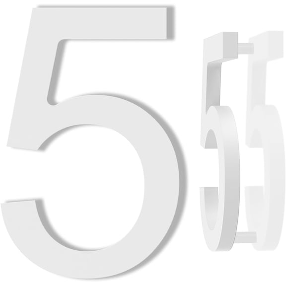House Numbers, Modern Floating Address Numbers for Farmhouse, Street, Front Door, Weatherproof, Easy to Install with Template (White Number 5)