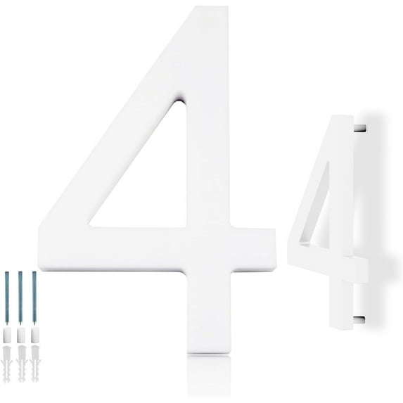 House Numbers for Outside, White 6 inch Modern Floating Address Numbers for Front Door, Street, Apartment, Farmhouse, High Visibility Numbers Enhance Home's Exterior Charm(House Numbers 4)
