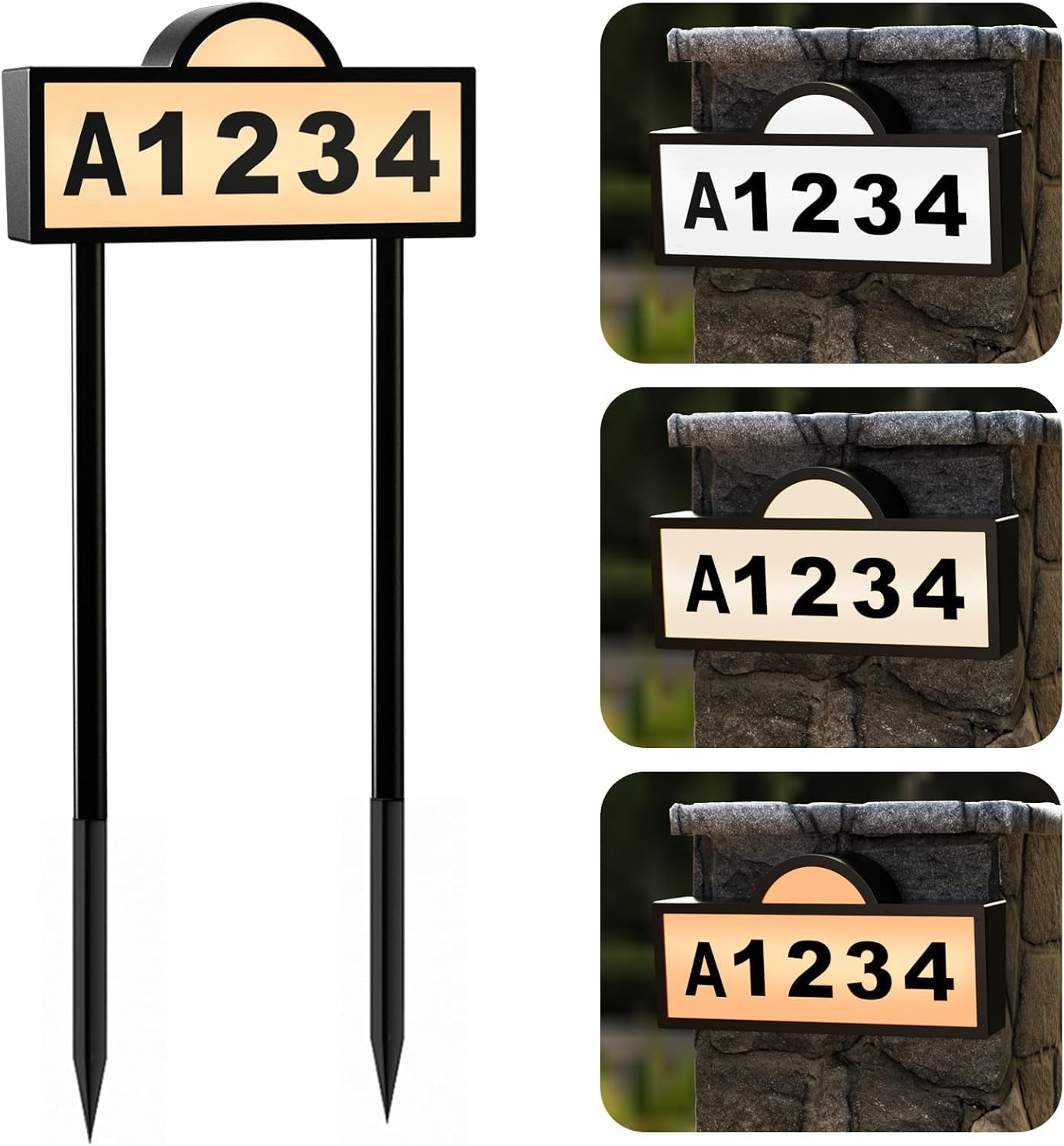 House Numbers, Solar Address Signs Light Up, White LED Illuminated ...