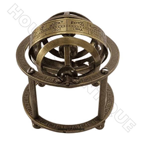 House Of Antique Brass Antique Replica 3'' Armillary Sphere Celestial Globe Intricate Zodiac.