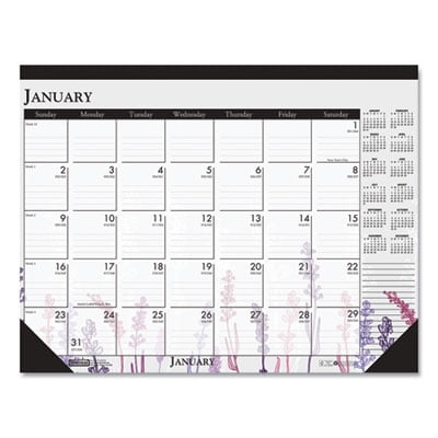 18.5 in. x 13 in. 12-Month (Jan-Dec) 2026 Recycled Desk Pad Calendar - Wild Flowers Artwork