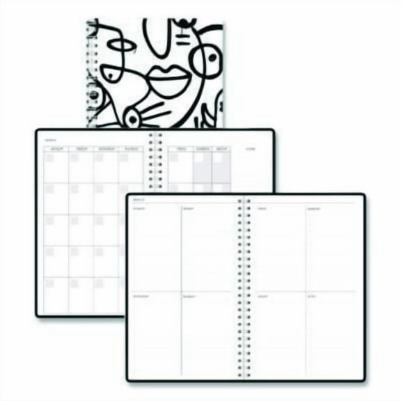 House of Doolittle HOD212141 Recycled Non-Dated Monthly & Weekly Planner, Abstract Faces - Black & White Cover