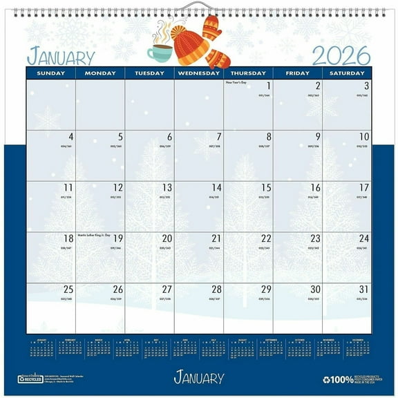 12 in. x 12 in. 12-Month (Jan-Dec 2026) Recycled Seasonal Wall Calendar