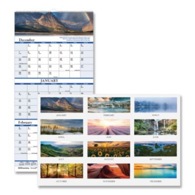 14-Month: Dec 2025 to Jan 2027 8 in. x 17 in. Scenic Photography Earthscapes Recycled 3-Month Vertical Wall Calendar - White Sheets