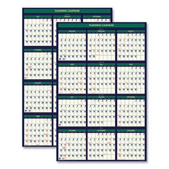 12-Month (July-June): 2025-2026 and 12-Month (Jan to Dec): 2026 24 in. x 37 in. Four Seasons Business/Academic Recycled Wall Calendar