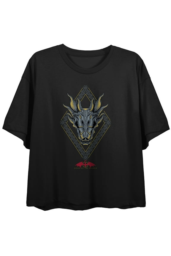 House Of The Dragon Dragon Head Crest Women's Black Crop T-shirt-Large