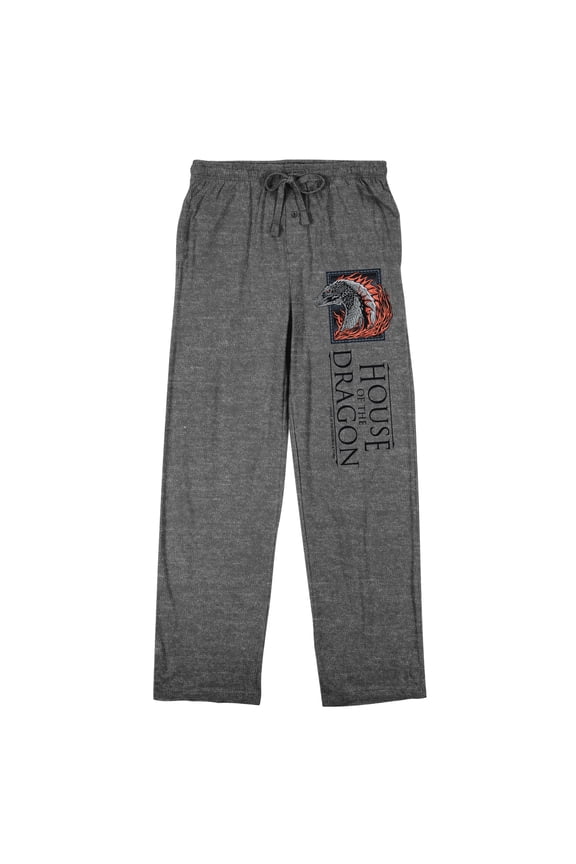 House Of The Dragon Dragon Logo Men's Gray Heather Sleep Pajama Pants-Medium