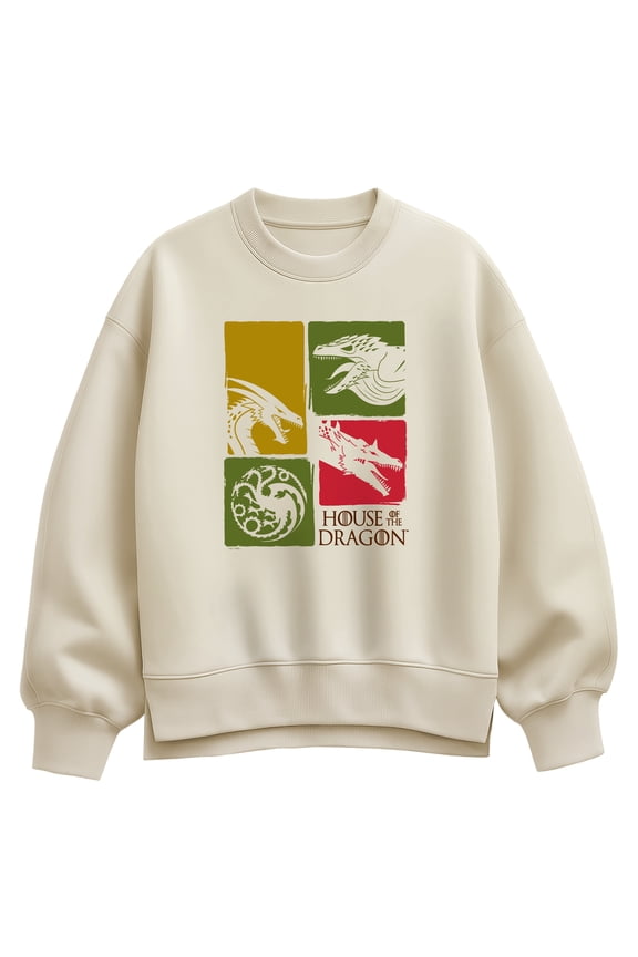 - House of the Dragon Grid Oversized Fleece Crew Sweatshirt