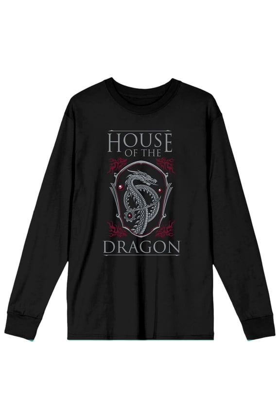 House Of The Dragon Logo Juniors Black Long Sleeve Shirt-Medium