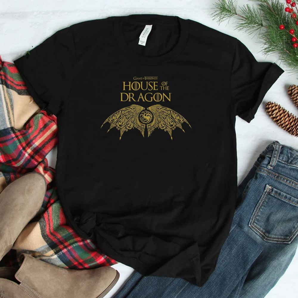 House Of The Dragon Targaryen Crest Gold Wings Shirt Gift Black Size up